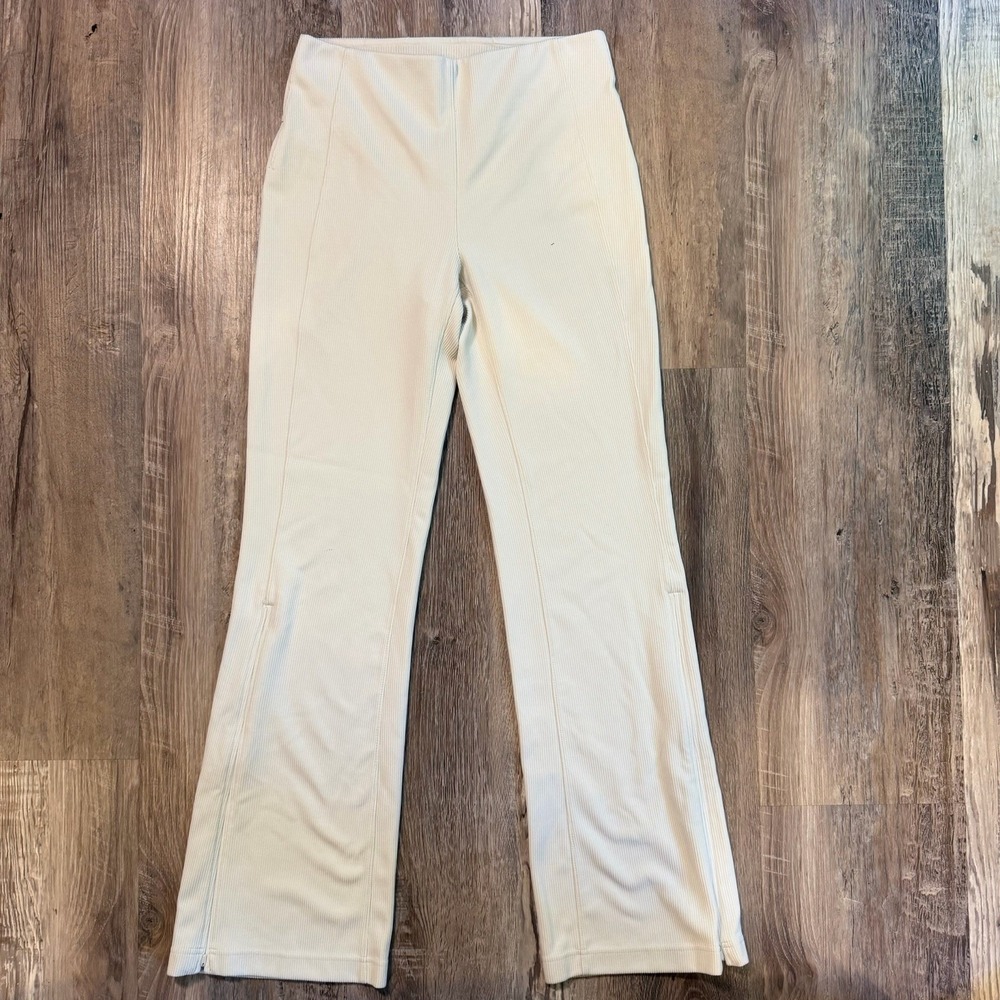 Lululemon Brushed Softstreme Rib Zip Flare Size 8 Bone‎ White/cream Pants